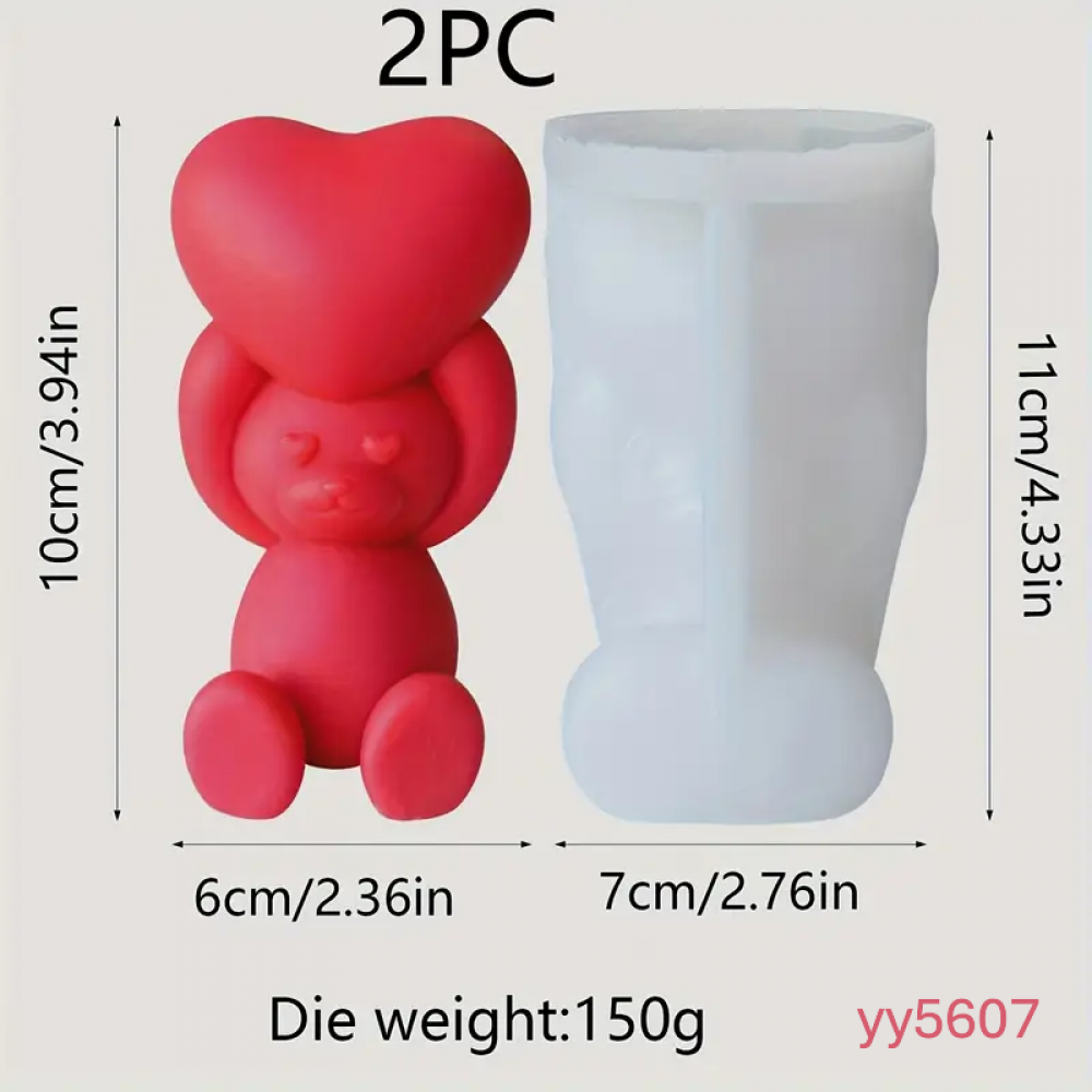 YY5607 Sevgi Ayısı Mum Biblo Silikon Kalıp – Romantik ve Şık Dekoratif Hediye!
